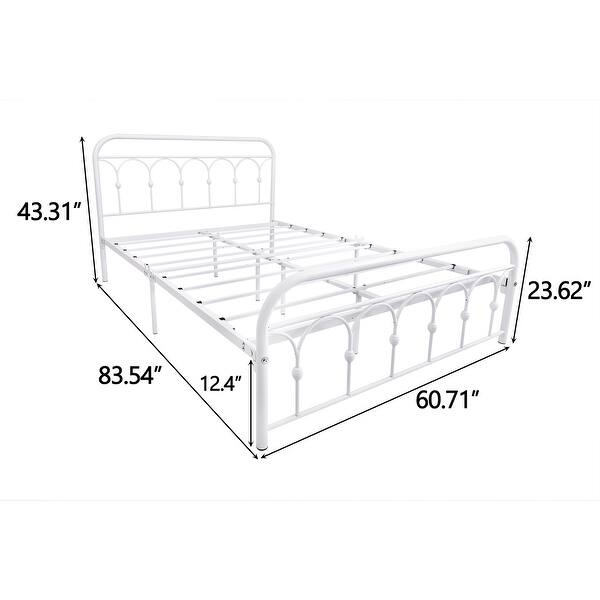 Queen Size Metal Bed Frame with Headboard and Footboard Platform, No
